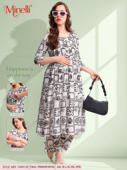 Womens Maternity Kurti Pant Set - Off White
