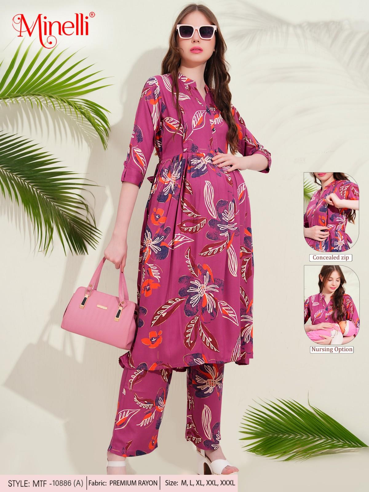 Womens Maternity Kurti Pant Set - Fuchsia