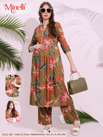 Womens Maternity Kurti Pant Set - Khaki
