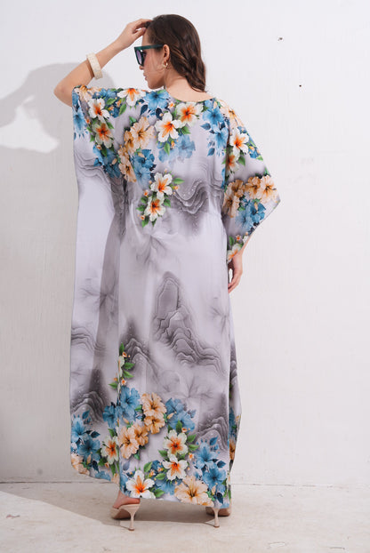 Womens Printed Kaftan Nightdress - Lavender Grey