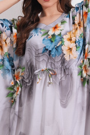 Womens Printed Kaftan Nightdress - Lavender Grey