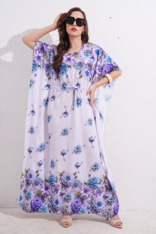 Womens Printed Kaftan Nightdress - Languid Lavender