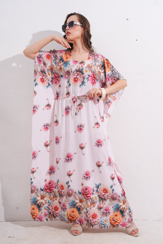 Womens Printed Kaftan Nightdress - Oyster Pink