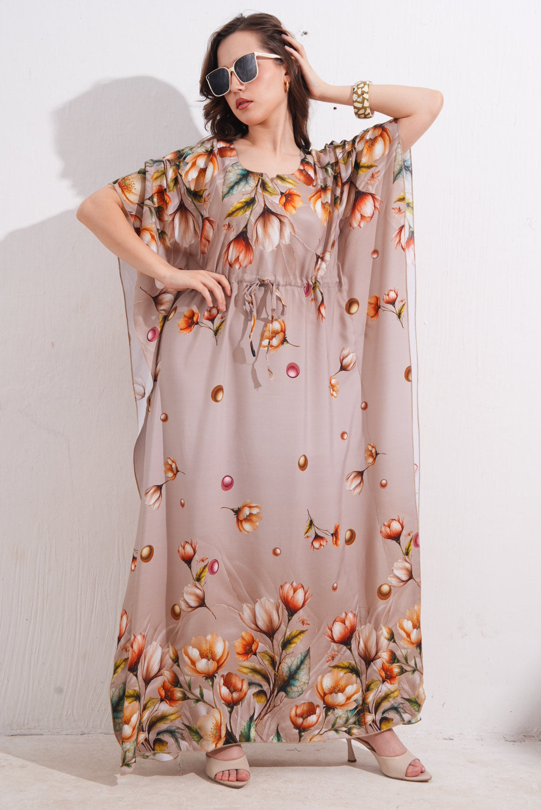 Womens Printed Kaftan Nightdress - Quicksand