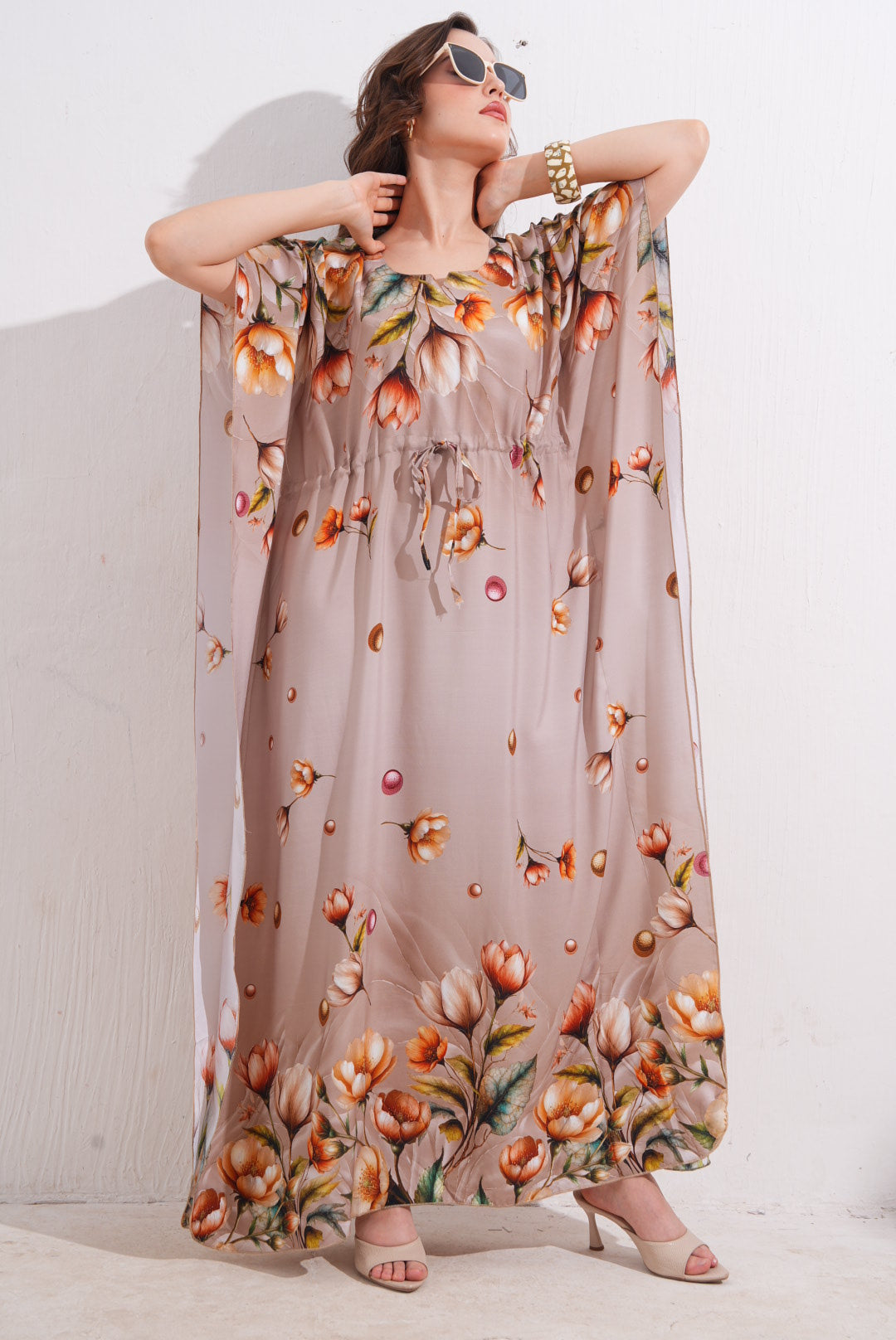 Womens Printed Kaftan Nightdress - Quicksand