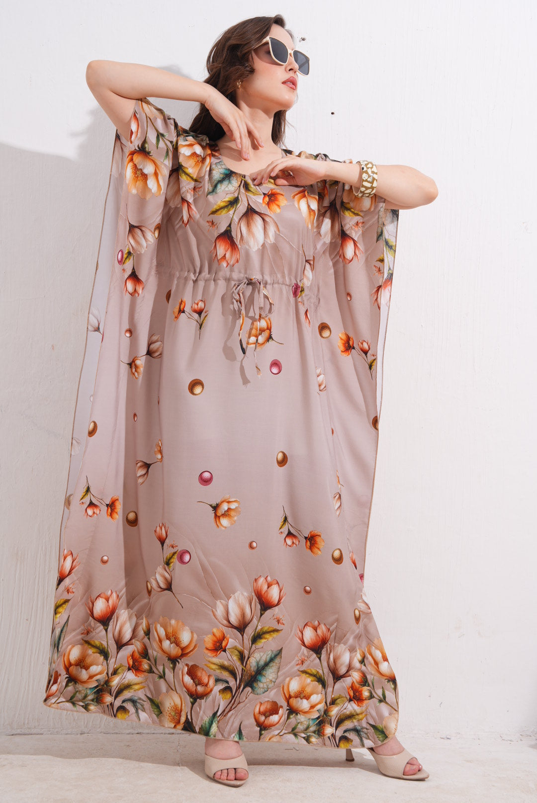 Womens Printed Kaftan Nightdress - Quicksand