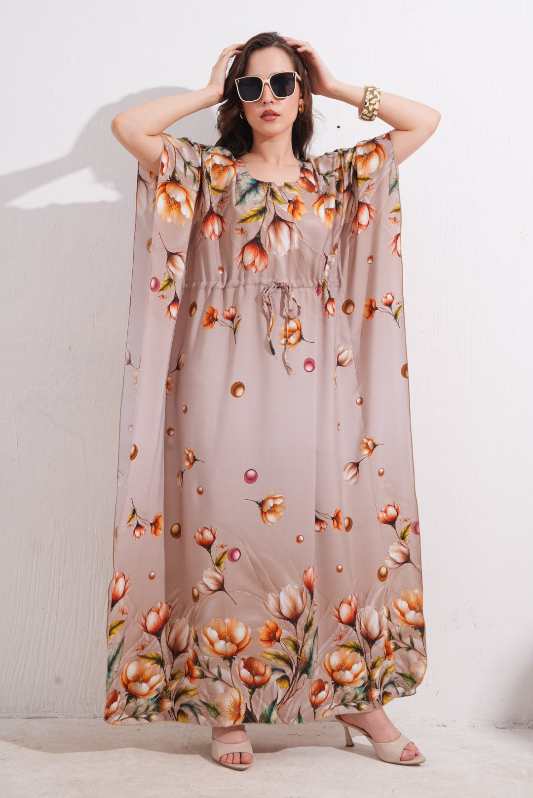 Womens Printed Kaftan Nightdress - Quicksand