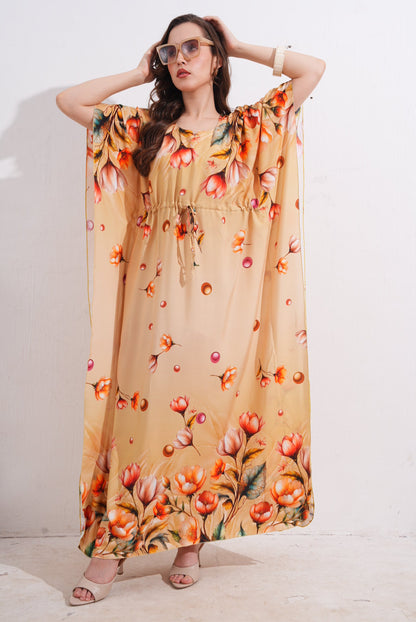 Womens Printed Kaftan Nightdress - Mustard
