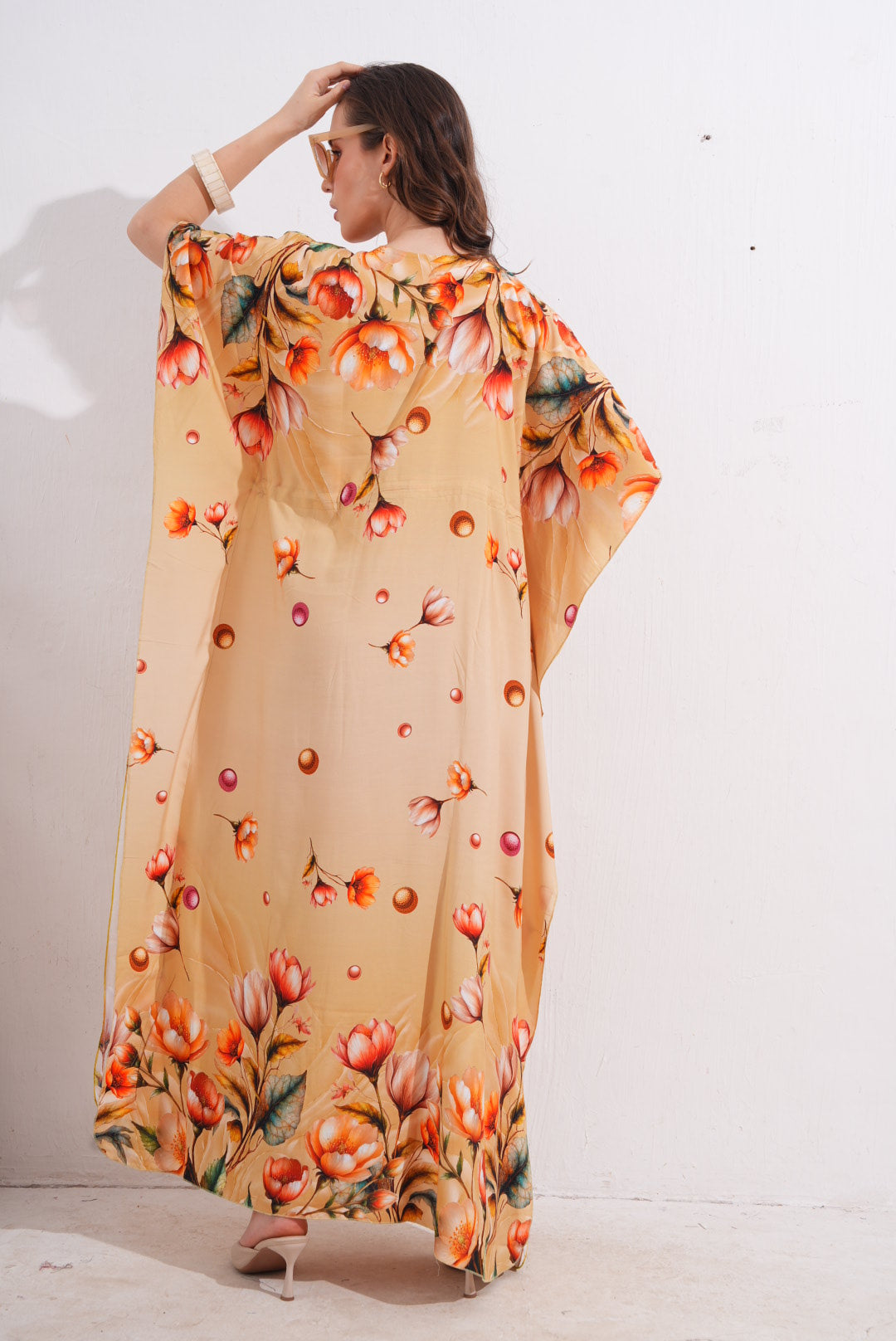 Womens Printed Kaftan Nightdress - Mustard