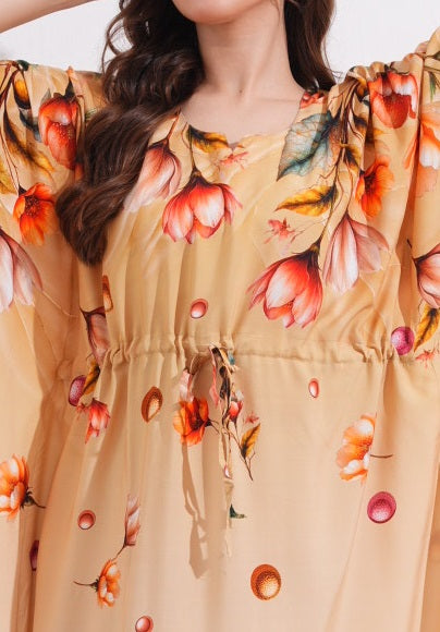 Womens Printed Kaftan Nightdress - Mustard