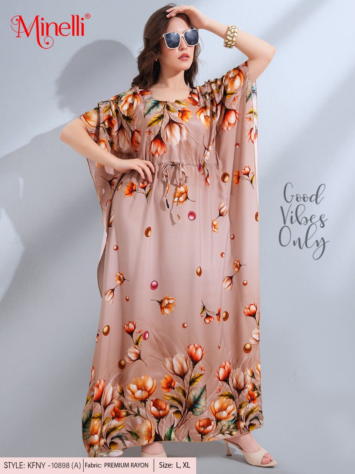 Womens Printed Kaftan Nightdress - Quicksand