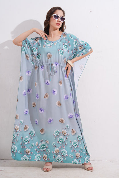 Womens Printed Kaftan Nightdress - Pale Aqua