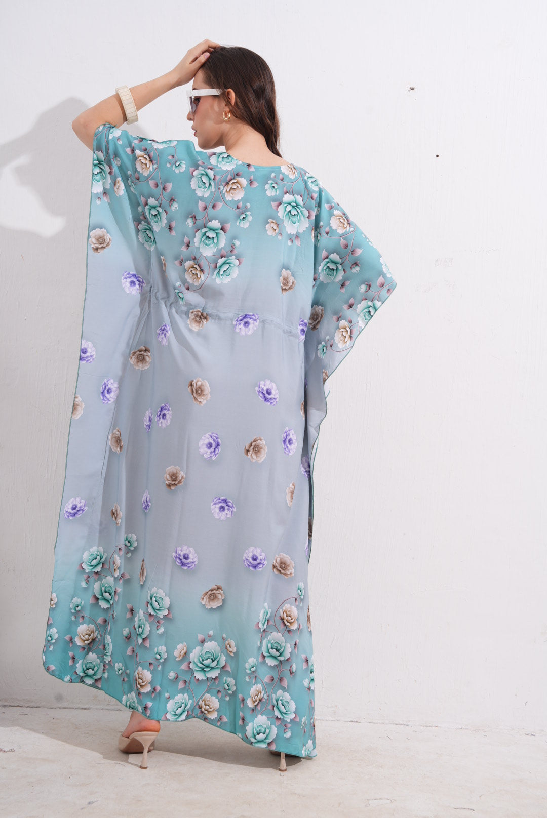 Womens Printed Kaftan Nightdress - Pale Aqua