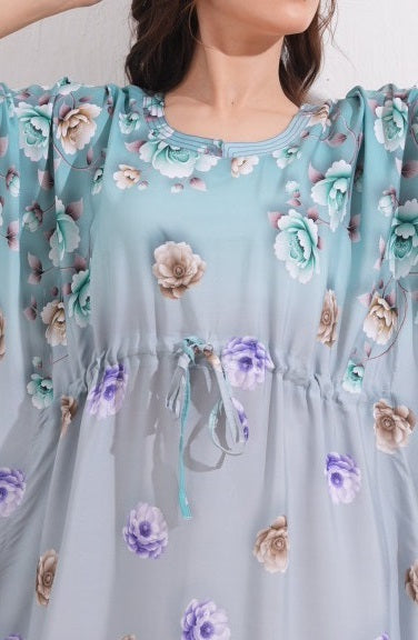 Womens Printed Kaftan Nightdress - Pale Aqua
