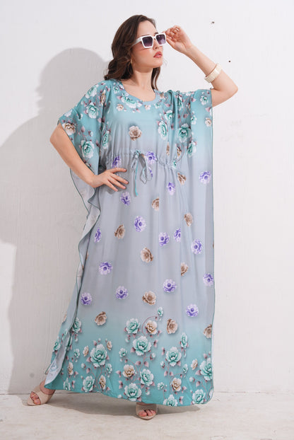 Womens Printed Kaftan Nightdress - Pale Aqua