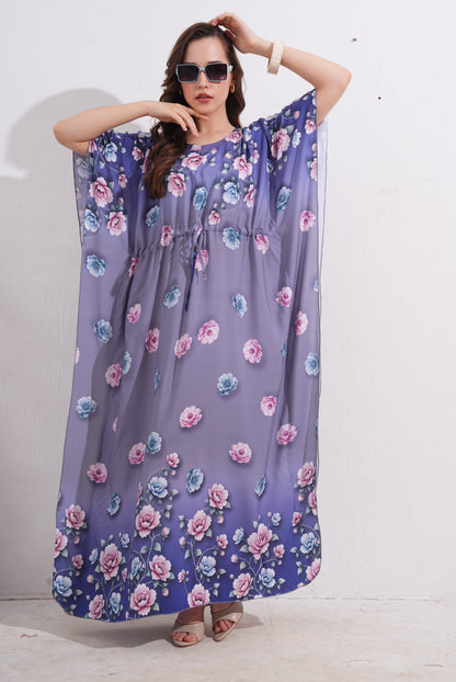 Womens Printed Kaftan Nightdress - Faded Purple