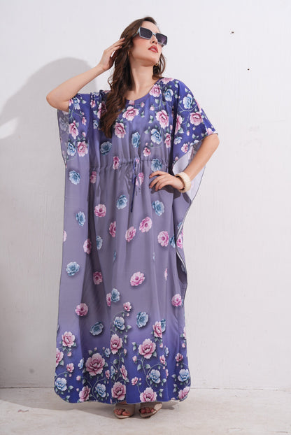Womens Printed Kaftan Nightdress - Faded Purple