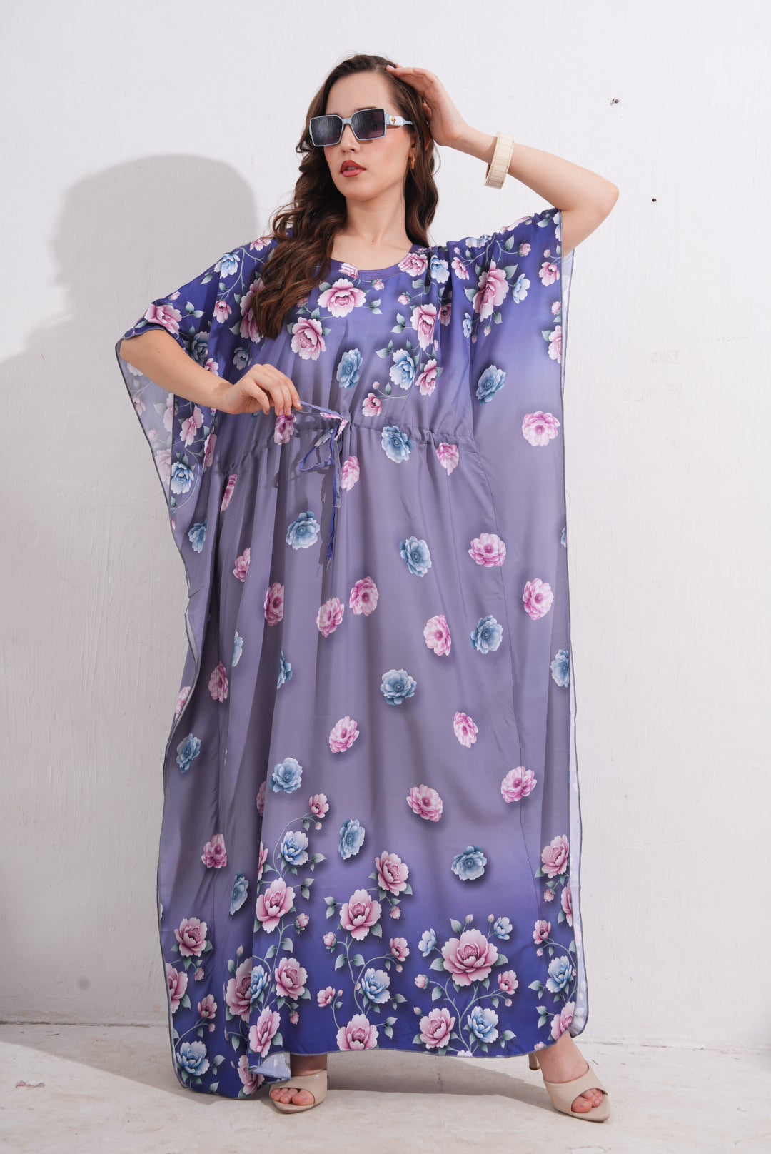 Womens Printed Kaftan Nightdress - Faded Purple