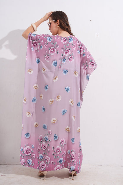 Womens Printed Kaftan Nightdress - Pink Flare