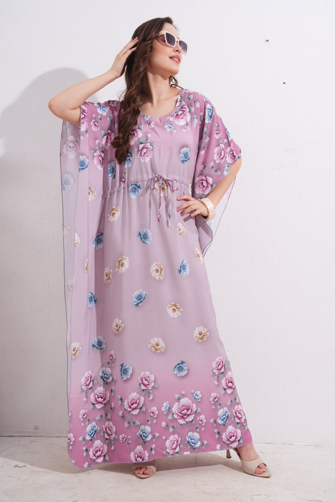 Womens Printed Kaftan Nightdress - Pink Flare