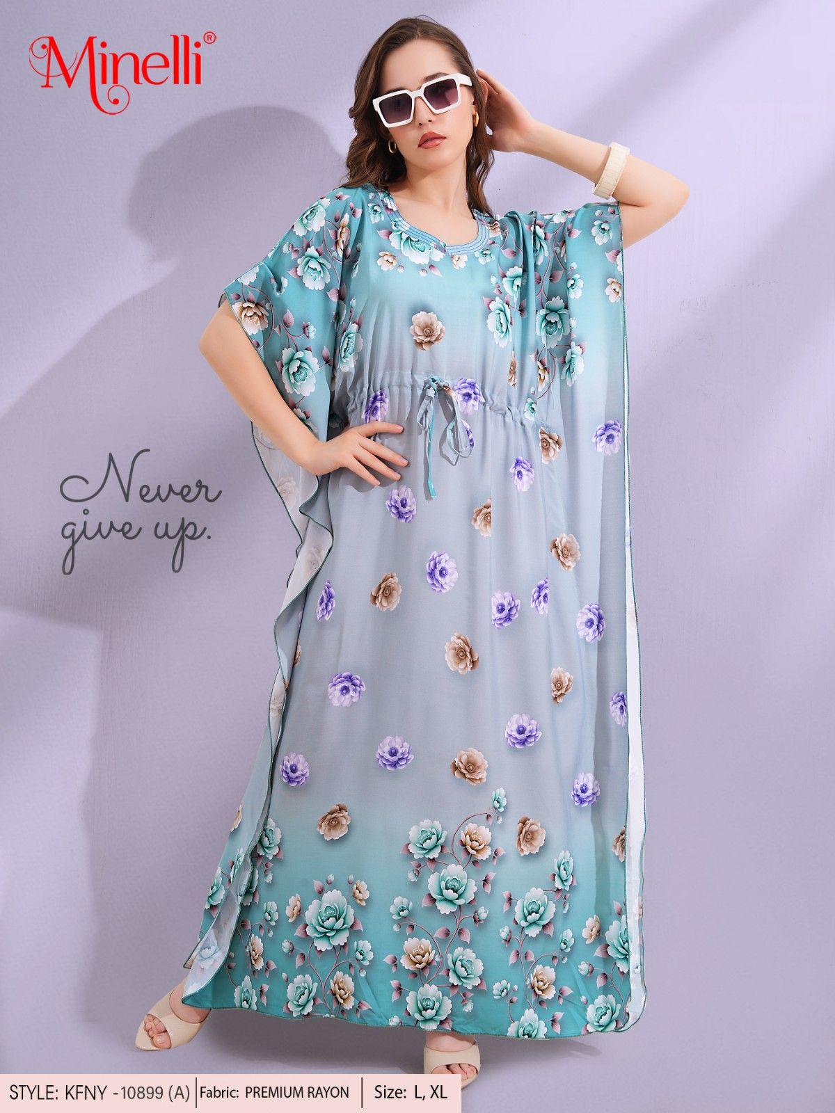 Womens Printed Kaftan Nightdress - Pale Aqua