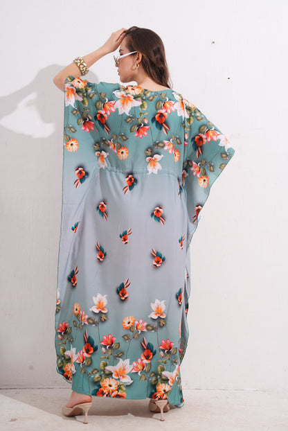 Womens Printed Kaftan Nightdress - Beetle Green