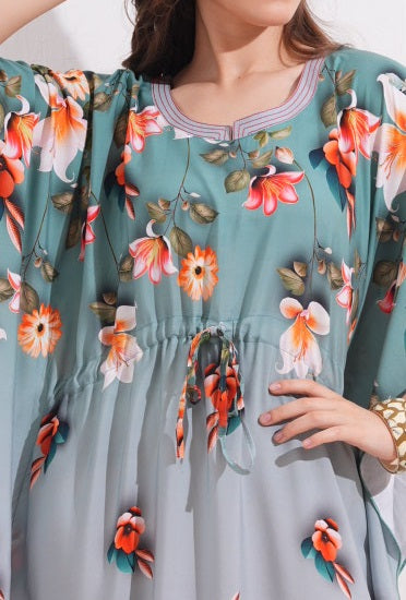Womens Printed Kaftan Nightdress - Beetle Green