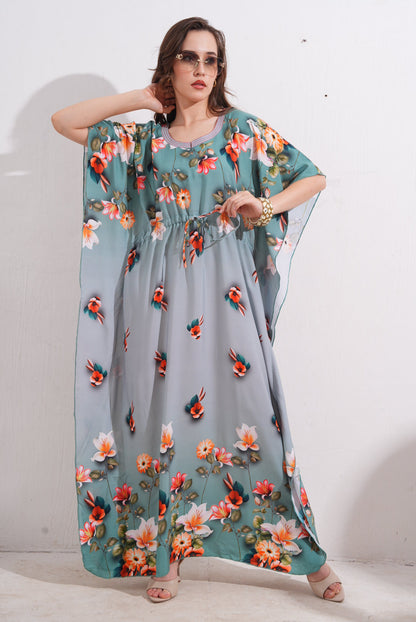 Womens Printed Kaftan Nightdress - Beetle Green