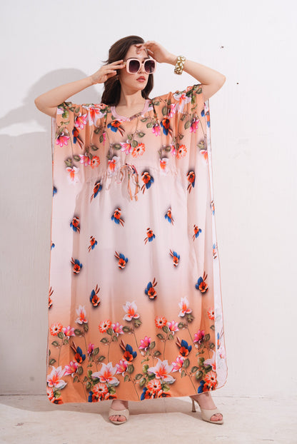Womens Printed Kaftan Nightdress - Peach