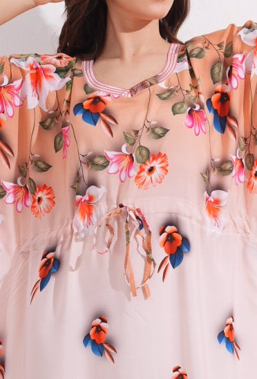 Womens Printed Kaftan Nightdress - Peach