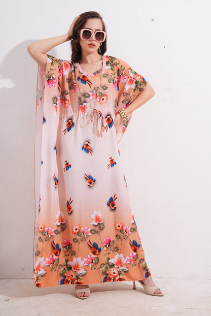 Womens Printed Kaftan Nightdress - Peach