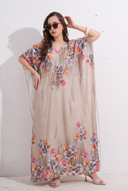 Womens Printed Kaftan Nightdress - Quicksand