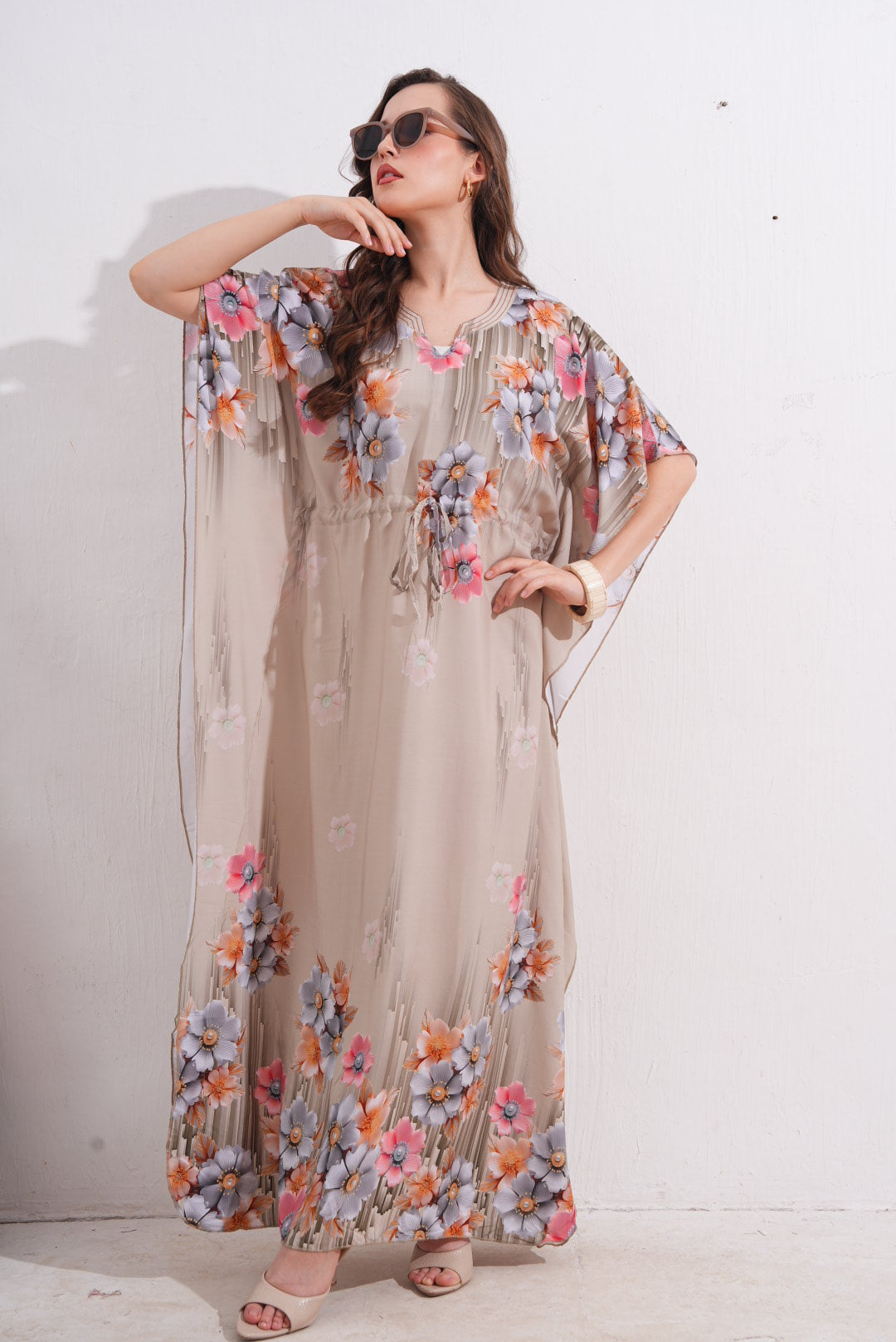 Womens Printed Kaftan Nightdress - Quicksand