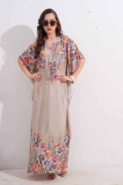 Womens Printed Kaftan Nightdress - Quicksand