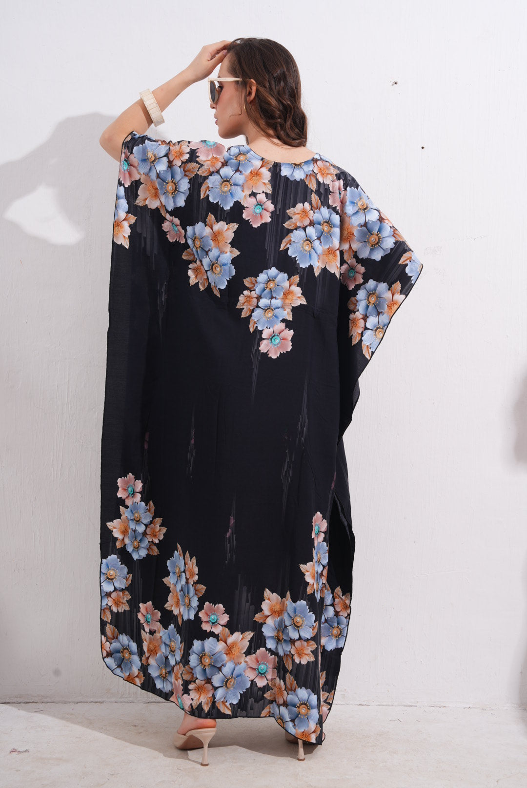 Womens Printed Kaftan Nightdress - Black