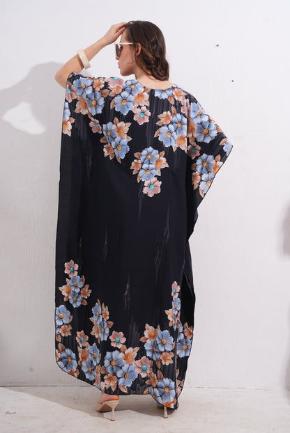 Womens Printed Kaftan Nightdress - Black
