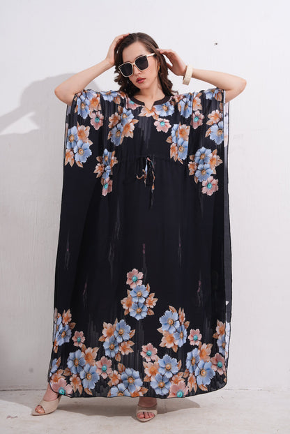 Womens Printed Kaftan Nightdress - Black