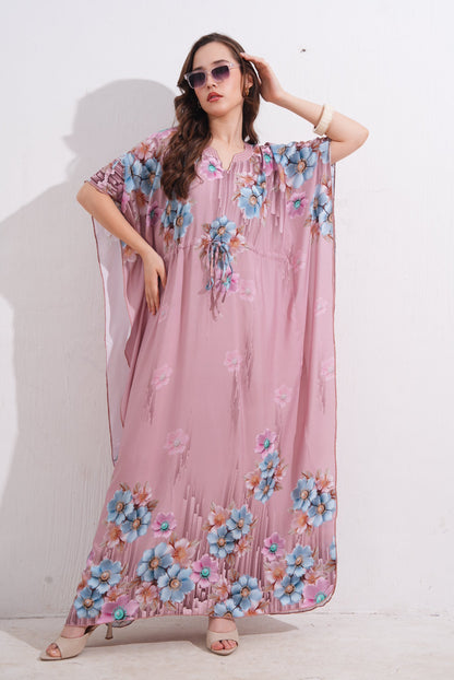 Womens Printed Kaftan Nightdress - Lipstick Pink