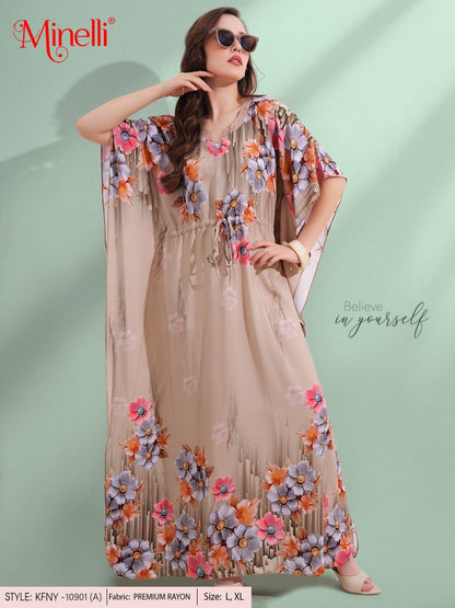 Womens Printed Kaftan Nightdress - Quicksand