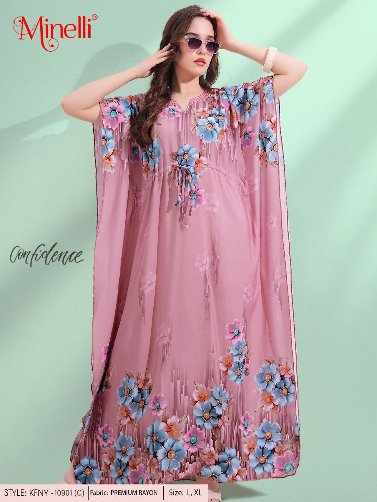 Womens Printed Kaftan Nightdress - Lipstick Pink
