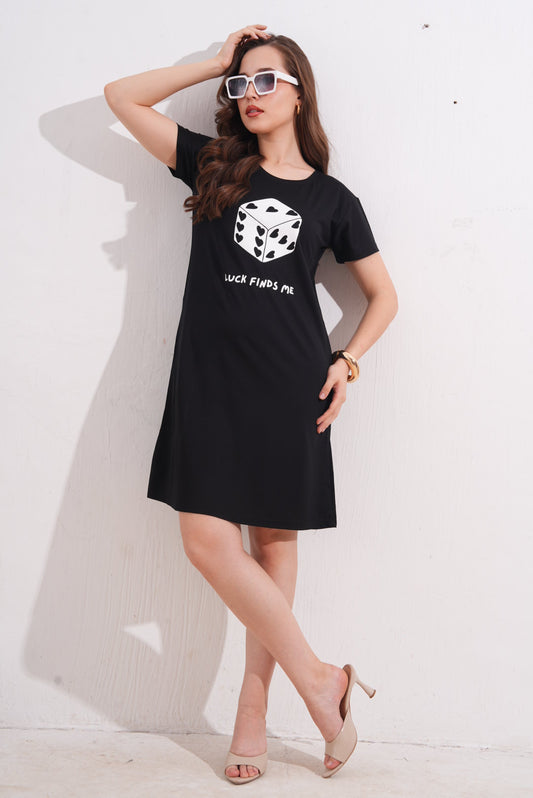 Black-Colored Printed Short Nighty