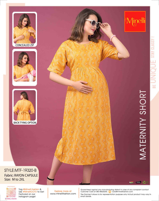 Womens Maternity 3/4th Gown - Mustard