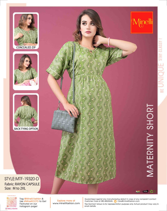 Womens Maternity 3/4th Gown - Green