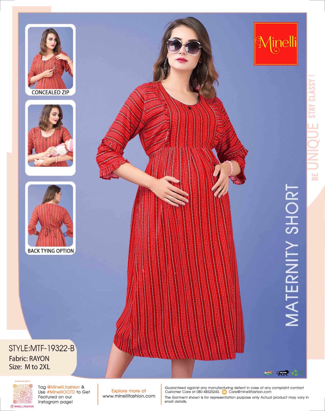 Womens Maternity 3/4th Gown - Red