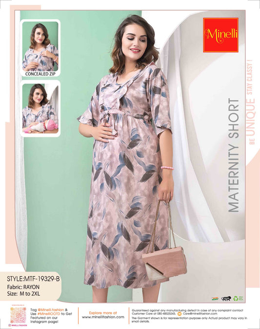 Womens Maternity 3/4th Gown - Coffee