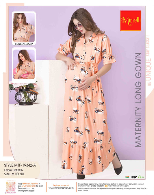 Womens Maternity Long Gown - Peach