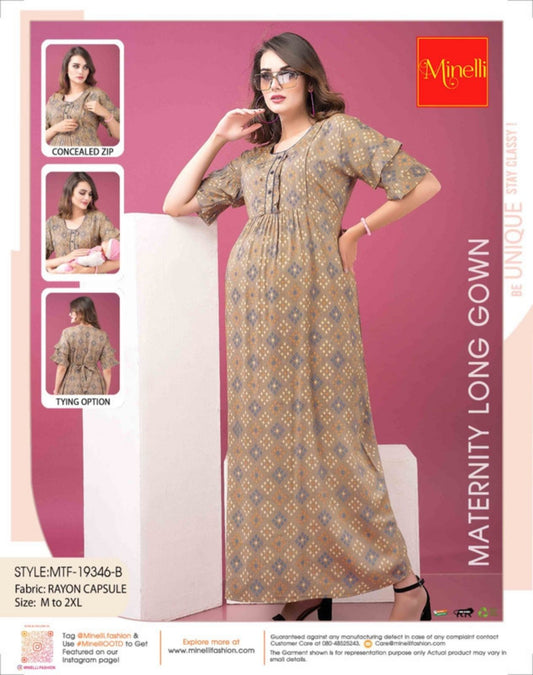 Womens Maternity Long Gown - Brown