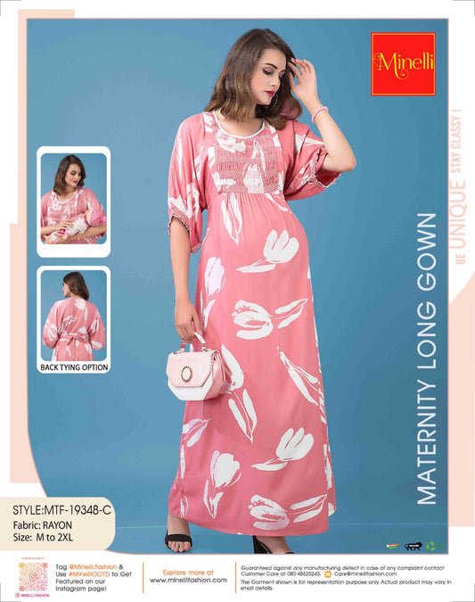 Womens Maternity Long Gown - Pink