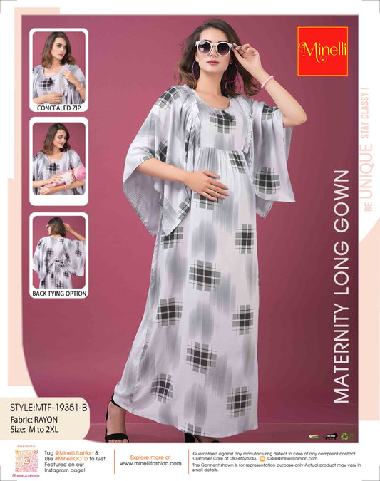 Womens Maternity Long Gown - Grey