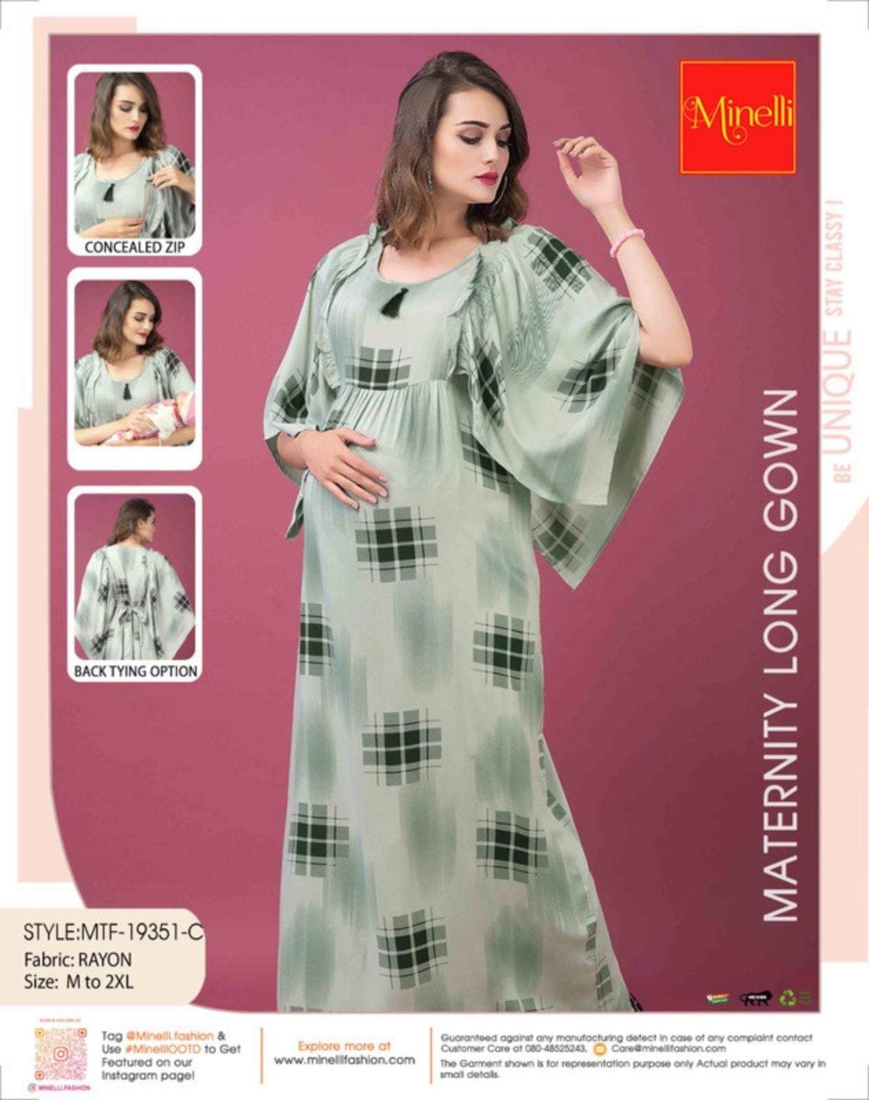 Womens Maternity Long Gown - Green